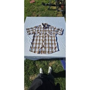 BROOKLYN STATE Men's Shirt 2XL Short Sleeve Brown Plaid